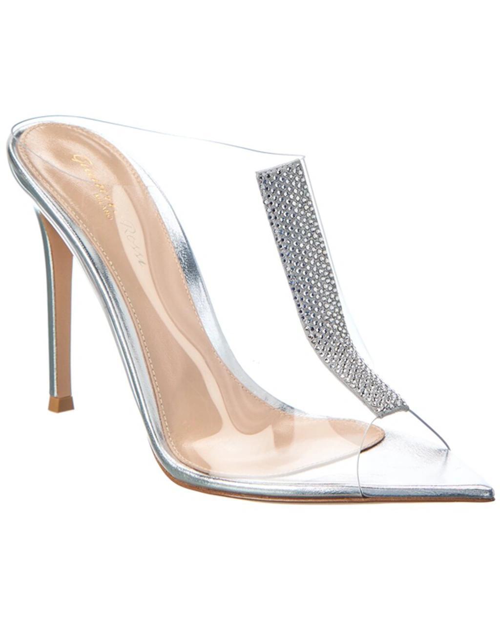 GIANVITO ROSSI Sigma Leather & Vinyl Sandal In Silver Product Image