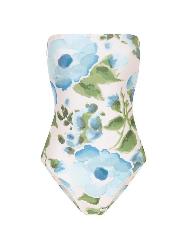 Womens Floral Strapless One-Piece Swimsuit Product Image