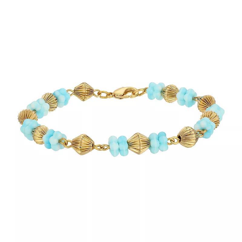 1928 14k Gold Dipped Flower Bead Bracelet, Womens, Blue Product Image