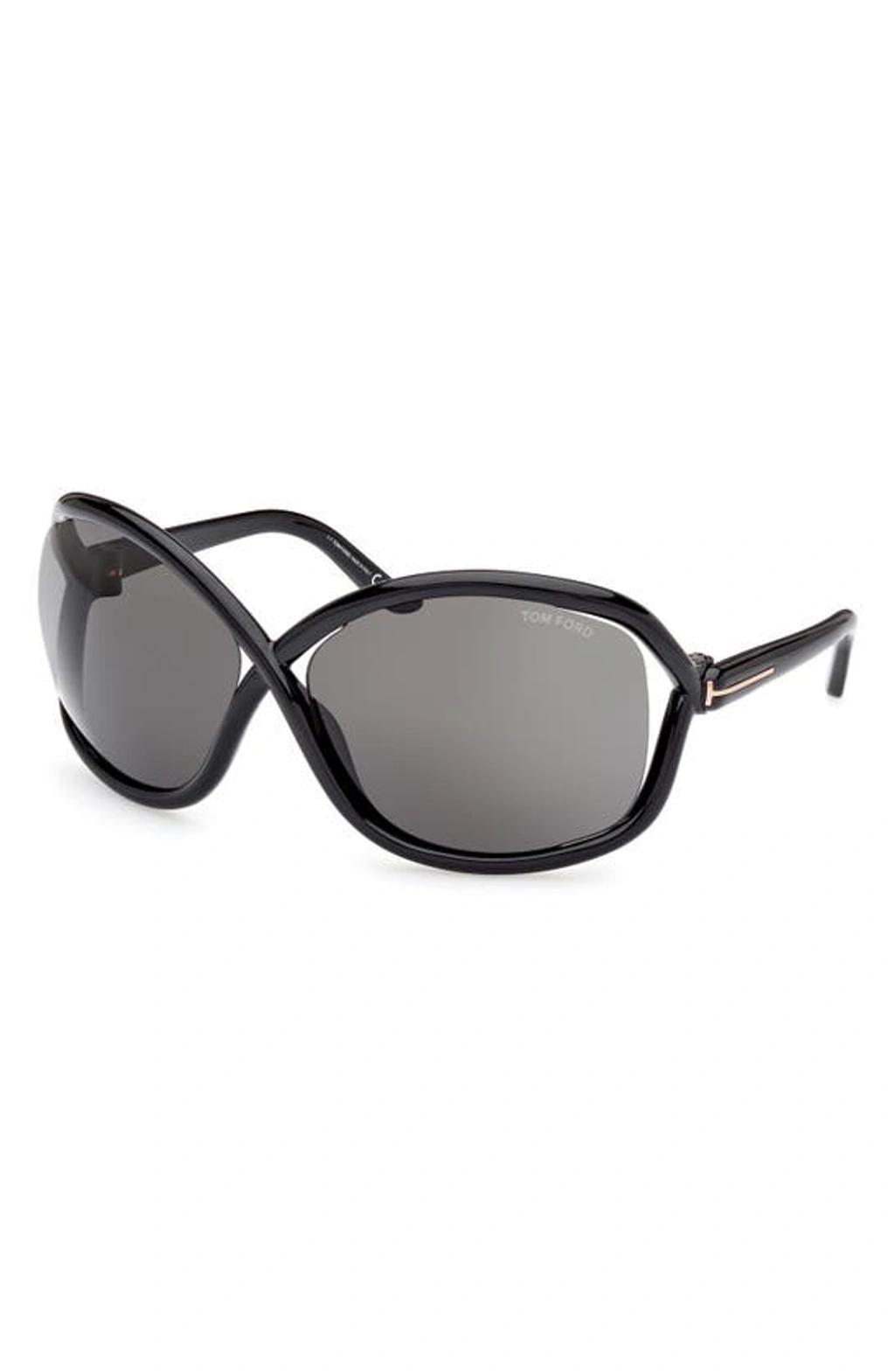 TOM FORD Bettina 68mm Oversize Butterfly Sunglasses In Shiny Black Smoke Product Image