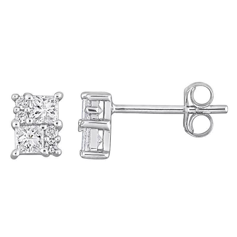 Stella Grace 14k White Gold 1/2 Carat T.W Diamond Cluster Stud Earrings, Womens Product Image