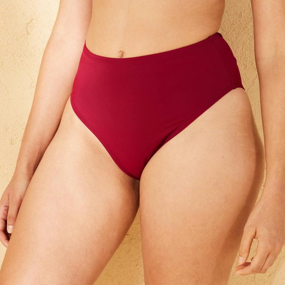 Womens High Waist High Leg Cheeky Bikini Bottom - Shade & Shore Red Product Image