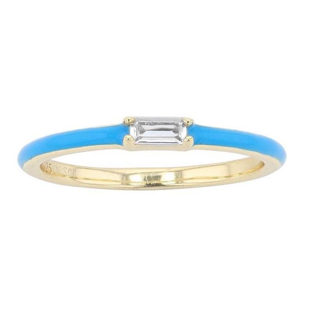 14k Gold Over Silver Cubic Zirconia & Enamel Stacking Ring, Womens Blue Product Image