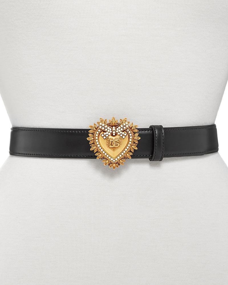 Dolce & Gabbana Devotion Logo Heart Buckle Leather Belt Product Image