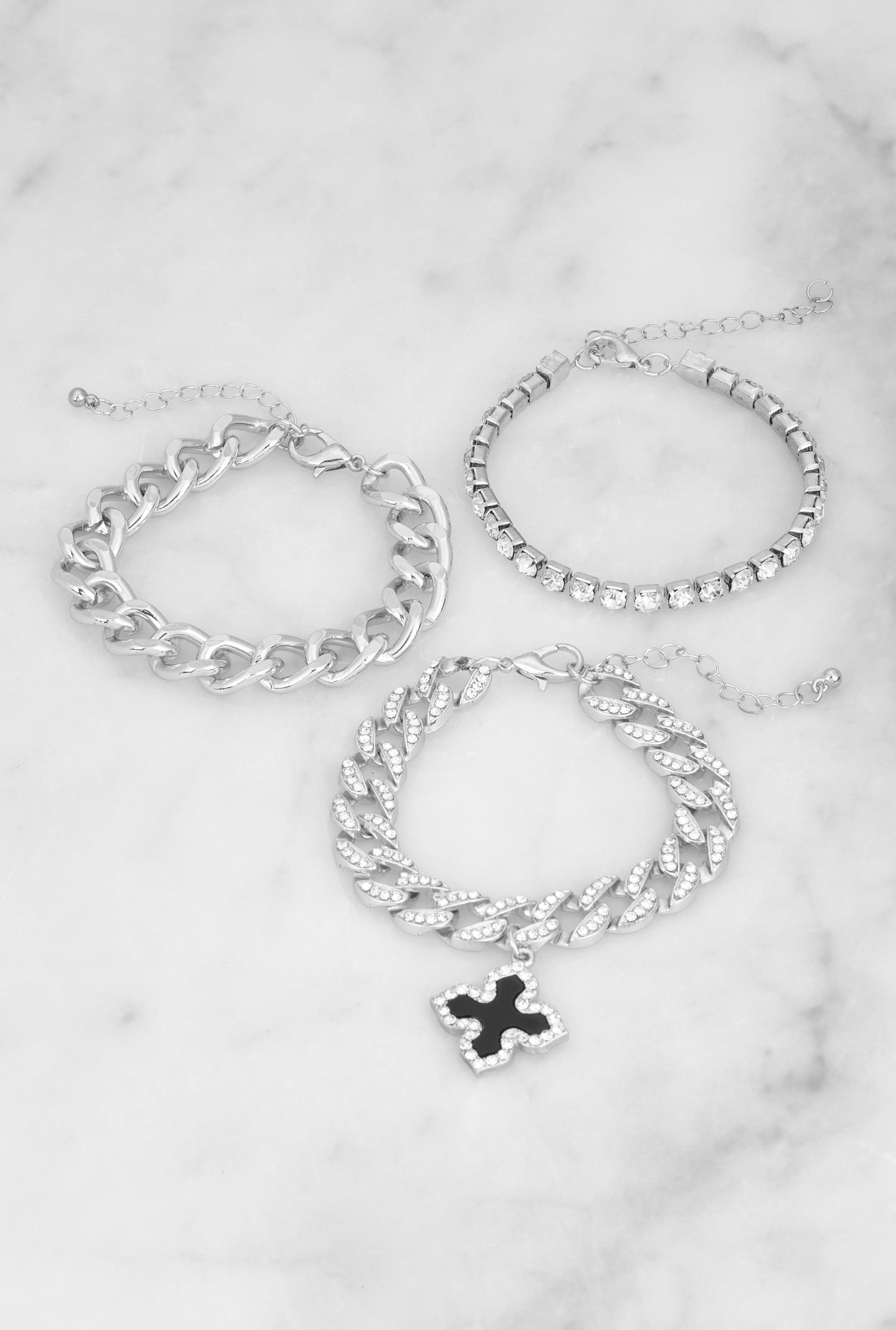 Clover Cross Charm Chain Bracelet Trio Female Product Image