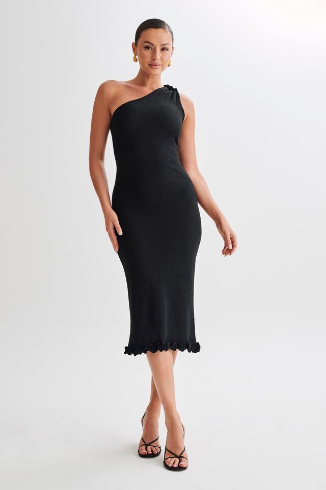 Clementine One Shoulder Knit Midi Dress - Black Product Image