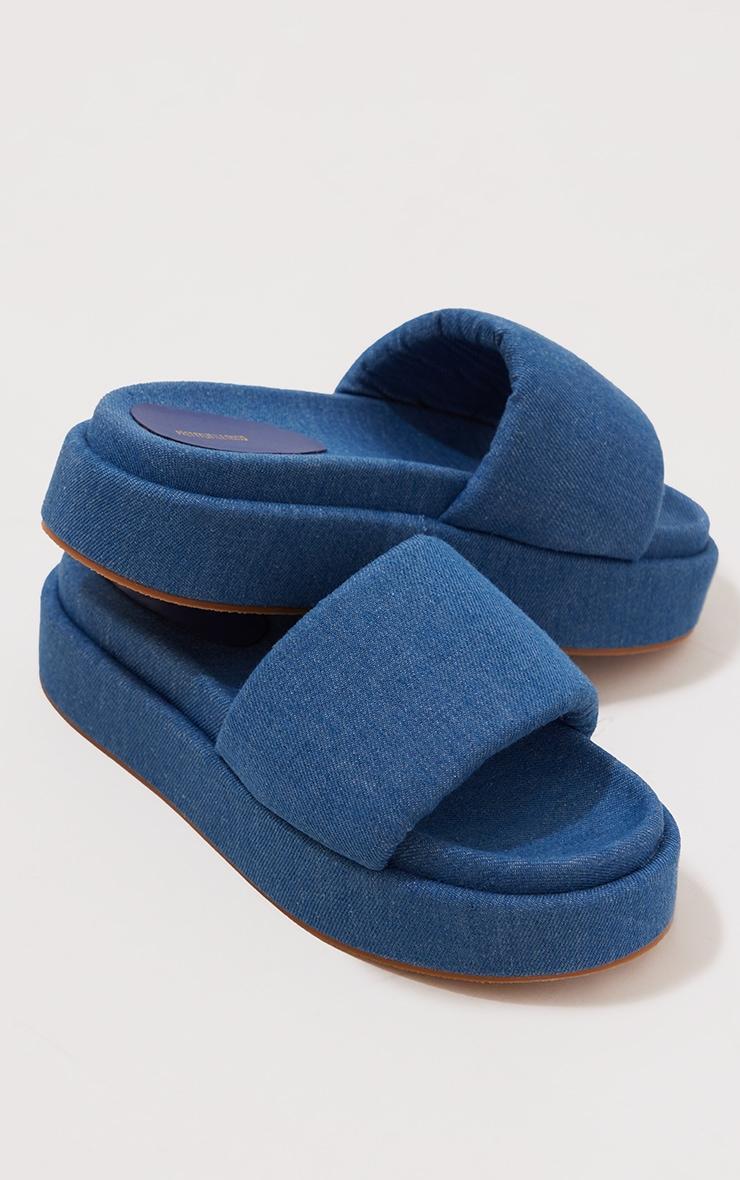 Denim Chunky Double Sole Platform Slides Product Image