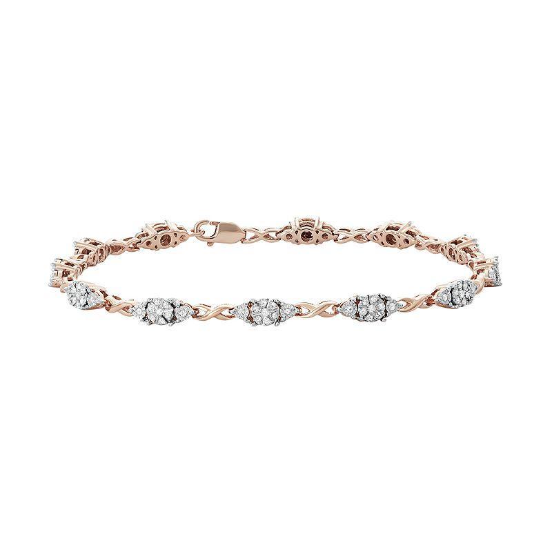 14k Rose Gold Over Silver 1/2 Carat T.W. Diamond Infinity Link Bracelet, Womens White Product Image