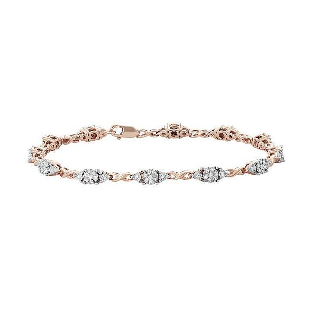 14k Rose Gold Over Silver 1/2 Carat T.W. Diamond Infinity Link Bracelet, Womens White Product Image