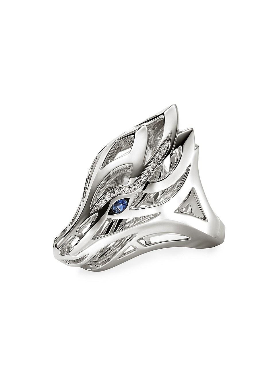 Womens Naga Dragon Sterling Silver, 0.14 TCW Diamond & Blue Sapphire Saddle Ring Product Image