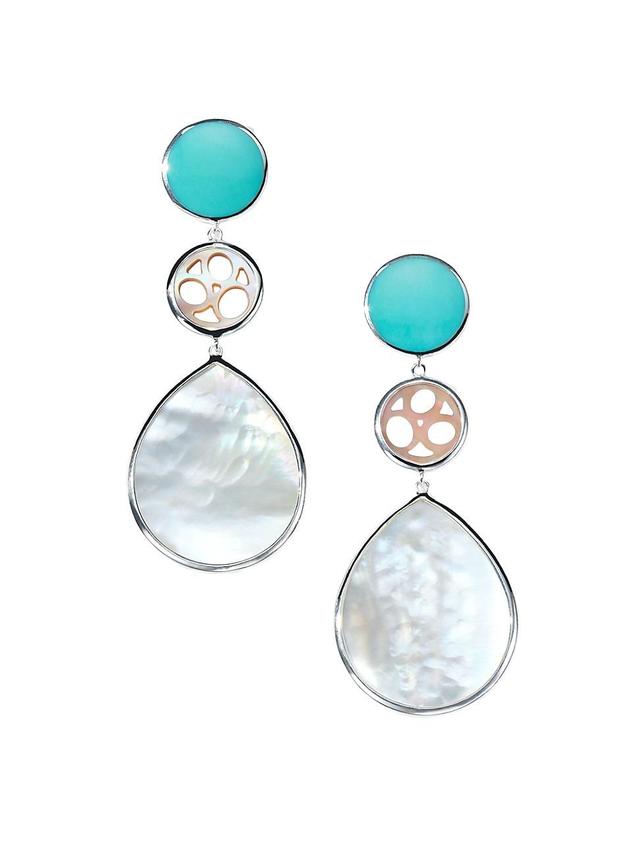 Womens Polished Rock Candy Mosaic 3-Tier Teardrop Snowman Isola Sterling Silver, Turquoise & Mother-Of-Pearl Drop Earrings Product Image