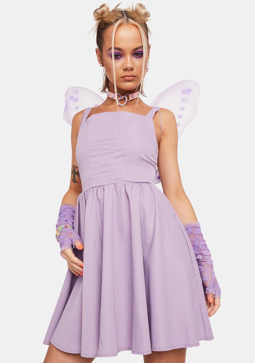 Square Neck Sleeveless Fit N' Flare Dress - Lavender Product Image