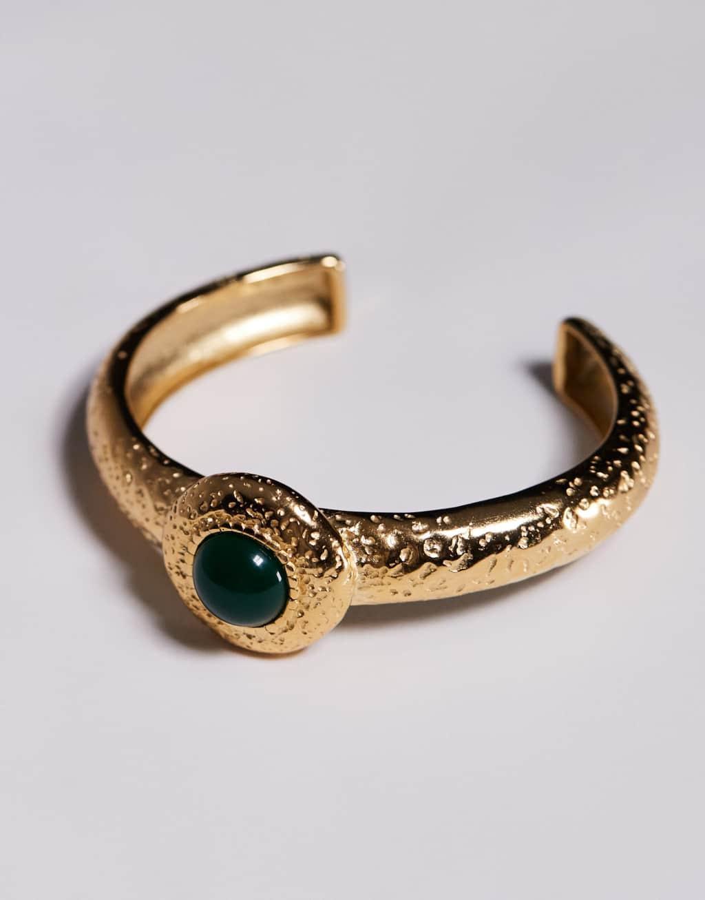 8 Other Reasons cuff bracelet with green stone in 18k gold plated Product Image