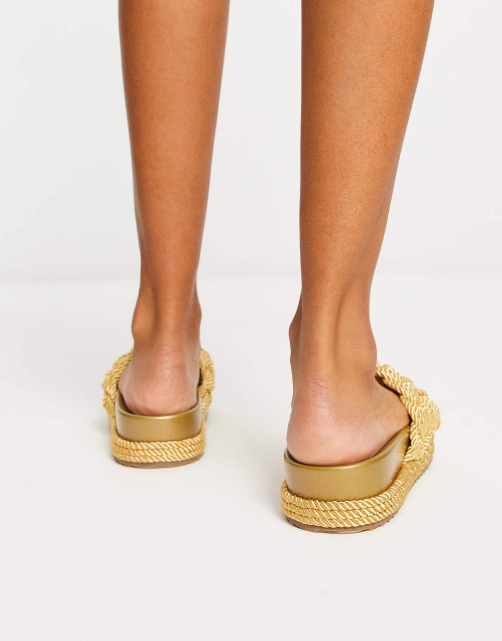 ASOS DESIGN Jasmine plaited espadrille footbed in gold Product Image