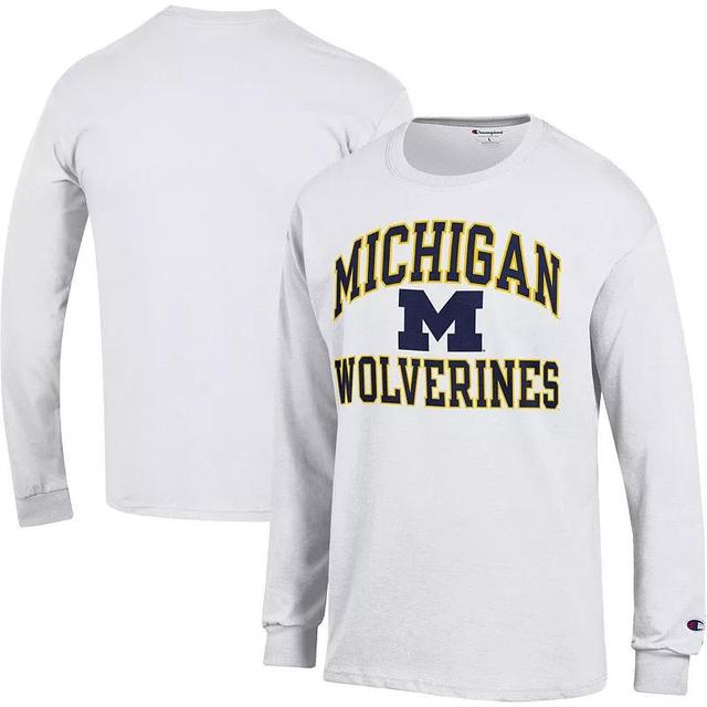 Mens Champion White Michigan Wolverines High Motor Long Sleeve T-Shirt Product Image