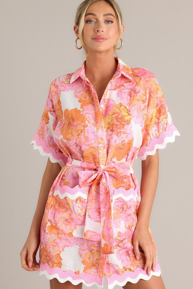 Long Time Love Light Pink Floral Mini Shirt Dress Product Image