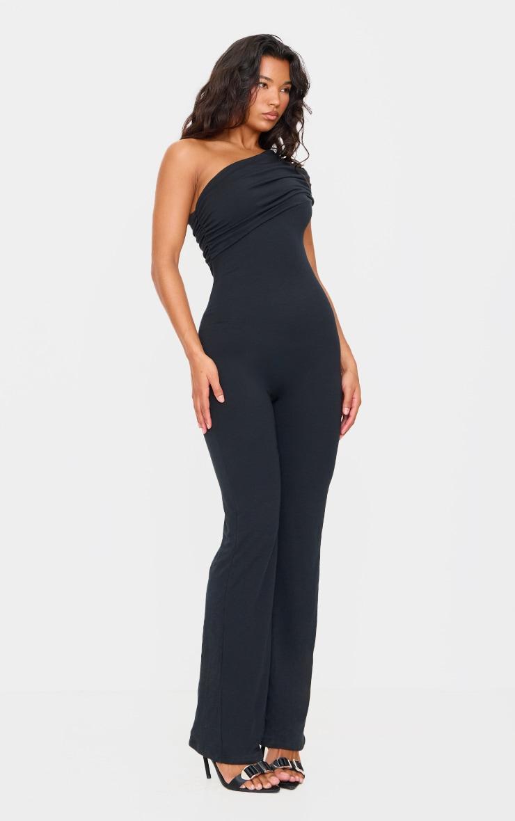 Black Double Layer Contour Jersey Asymmetric Ruched Detail Jumpsuit Product Image