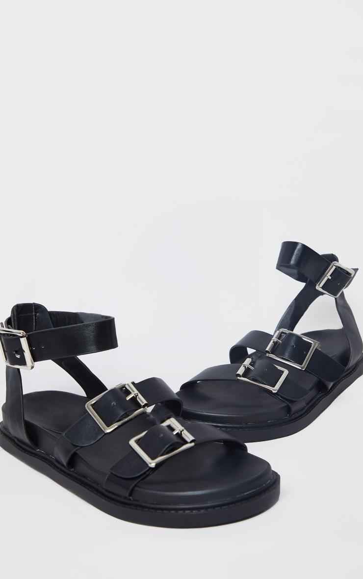 Black PU Square Buckle Detail Sandals Product Image