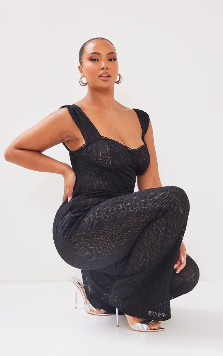 Plus Black Textured Corset Jumpsuit Product Image