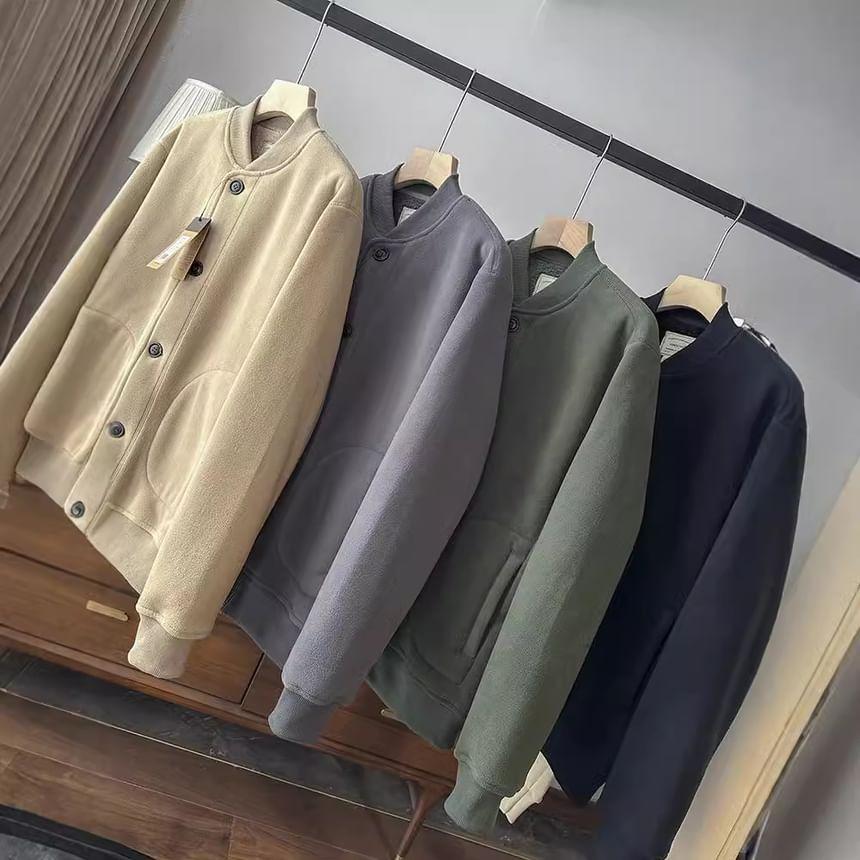 Long Sleeve Crewneck Fleece Lined Bomber Jacket Product Image