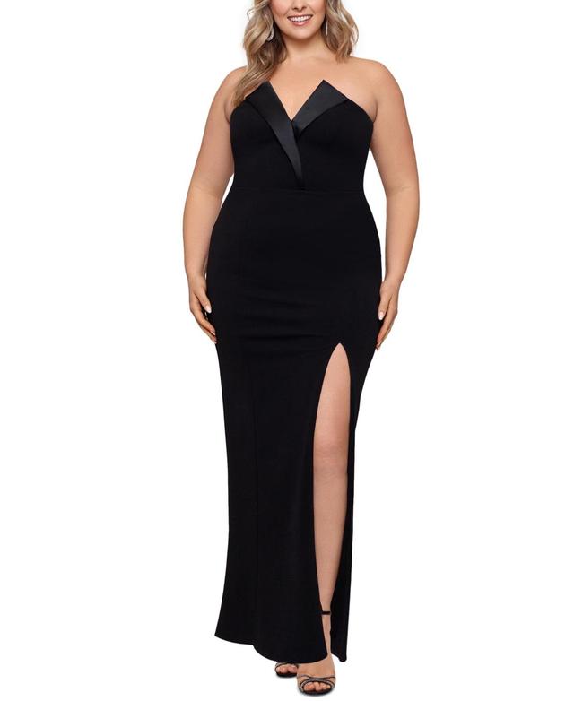 Betsy & Adam Tux Detail Strapless Column Gown Product Image