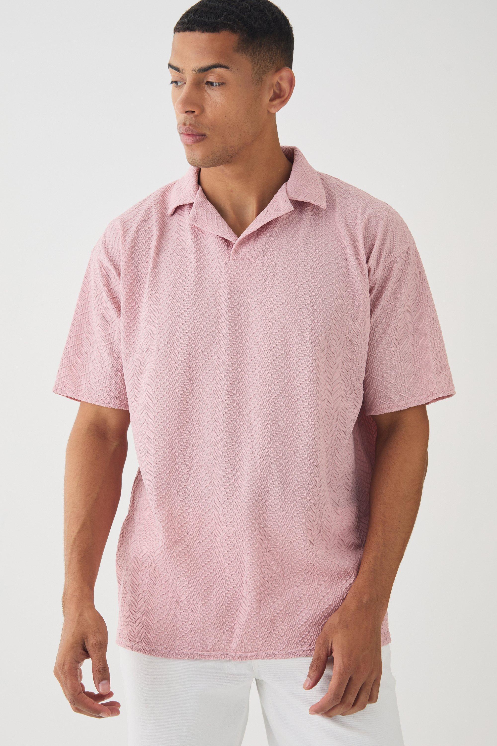 Oversized Revere Texture Polo | boohooMAN USA Product Image