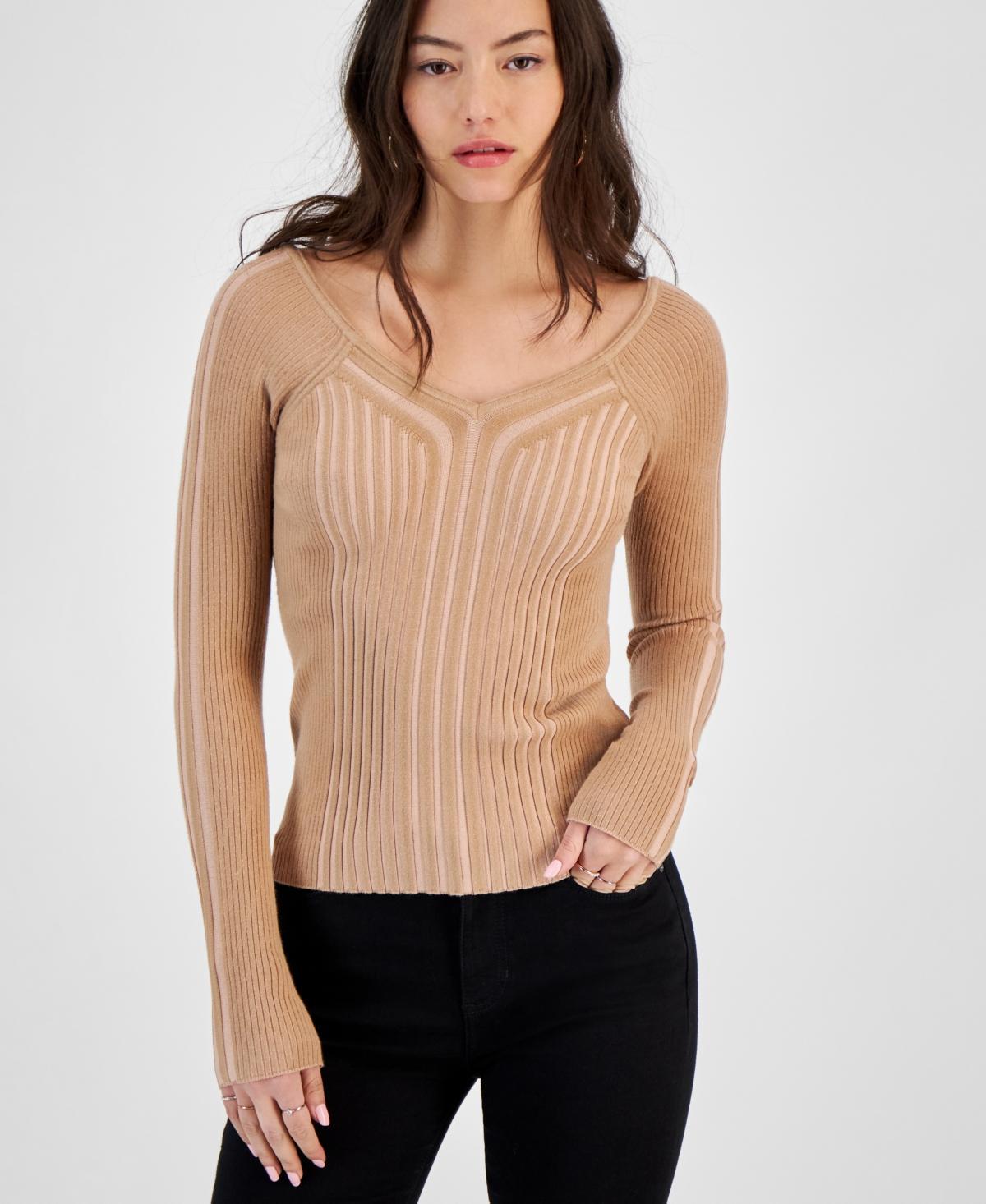 Guess Womens Allie V-Neck Ribbed Sweater Product Image