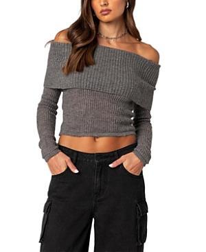 EDIKTED Lili Foldover Off the Shoulder Crop Sweater Product Image