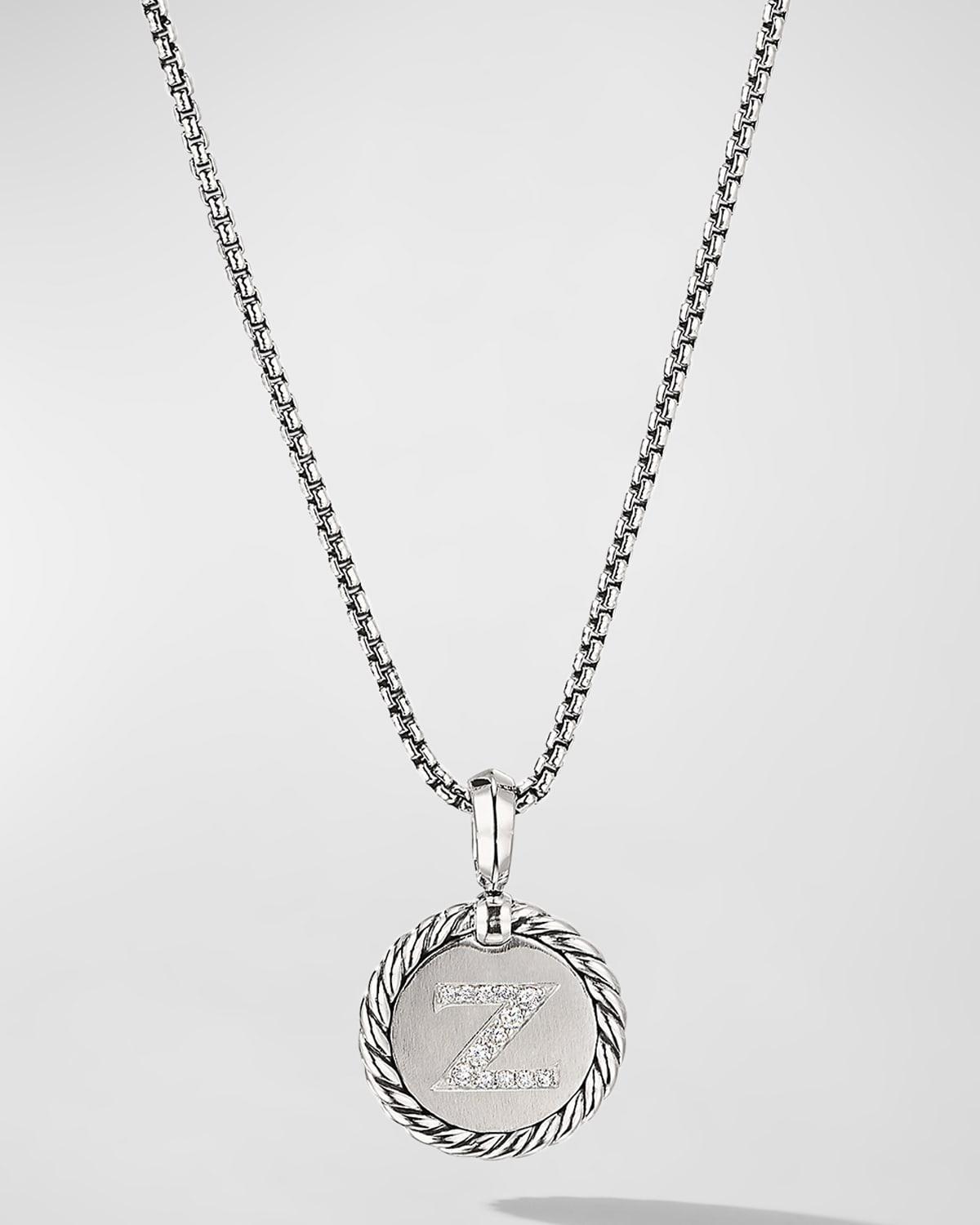 Womens M Initial Charm Necklace in Sterling Silver Product Image