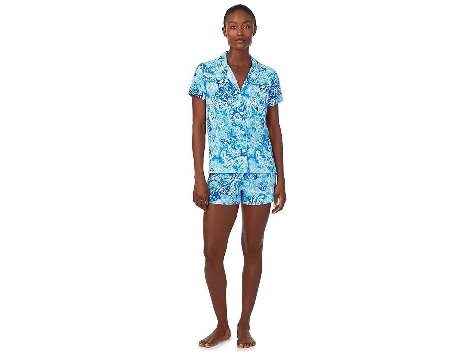 LAUREN Ralph Lauren Short Sleeve Notch Collar Boxer PJ Set Paisley) Women's Pajama Sets Product Image