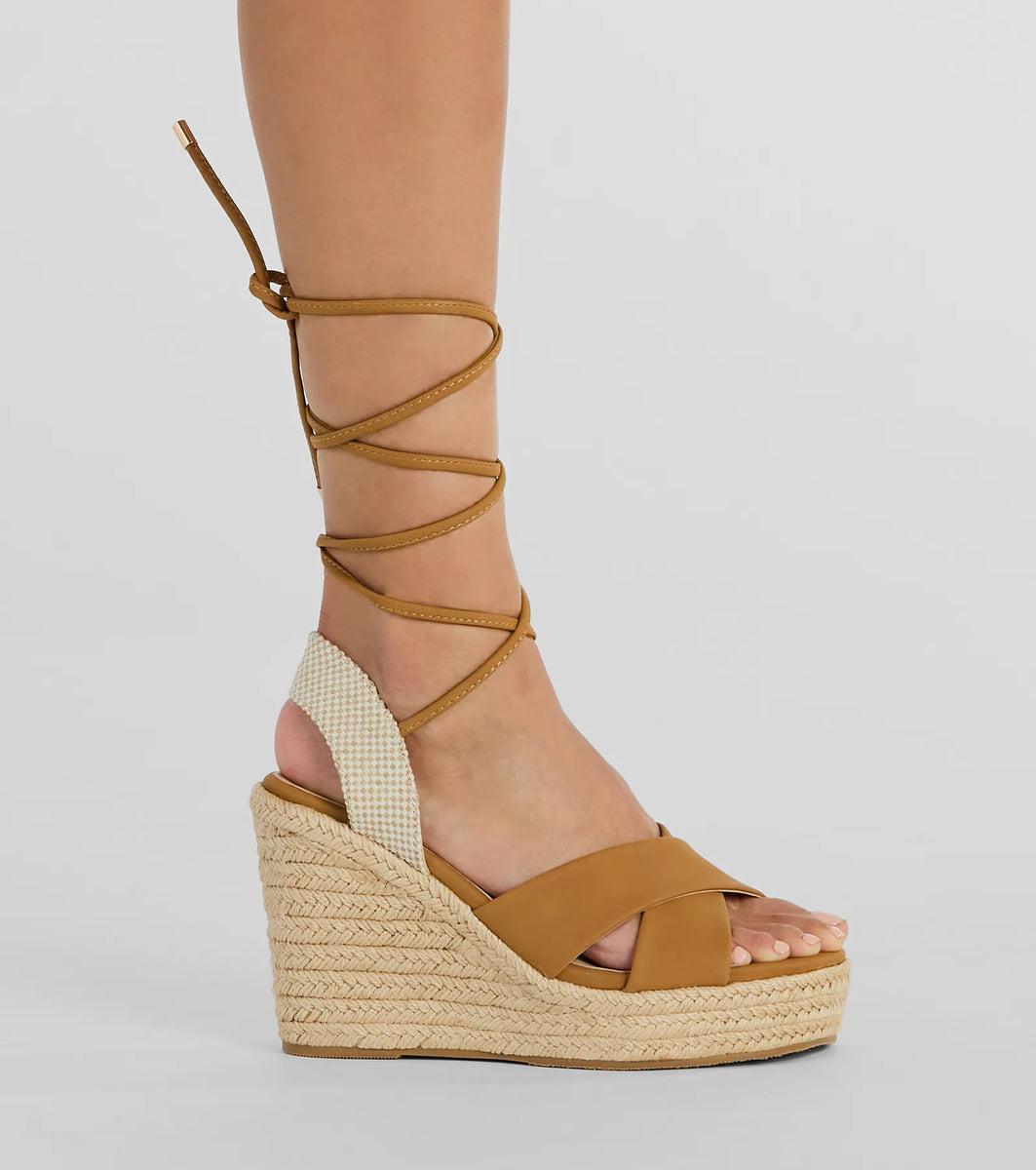 Open Toe Season Lace-Up Espadrille Wedges Product Image