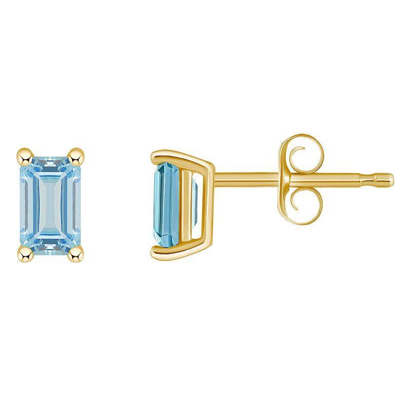 14k White Gold Emerald Cut Birthstone Stud Earrings, Womens, Blue Product Image