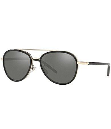 Tory Burch Womens 0TY6089 57mm Solid Black Flash Aviator Sunglasses Product Image