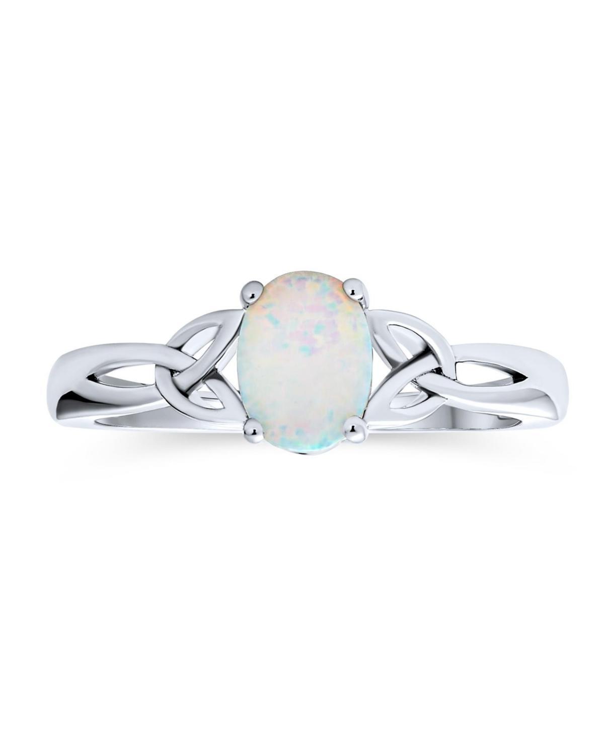 Lab-Created White Opal & Sterling Silver Knot Solitaire Ring Product Image