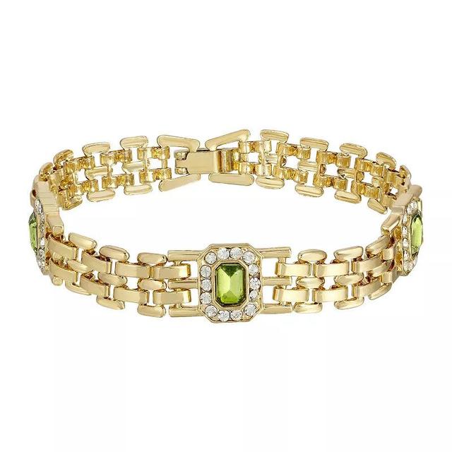 1928 Gold Tone Green & Clear Crystal Clasp Bracelet, Womens Product Image