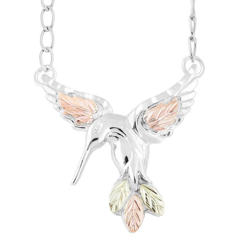 Black Hills Gold Tri-Tone Hummingbird Necklace in Sterling Silver, Womens Product Image