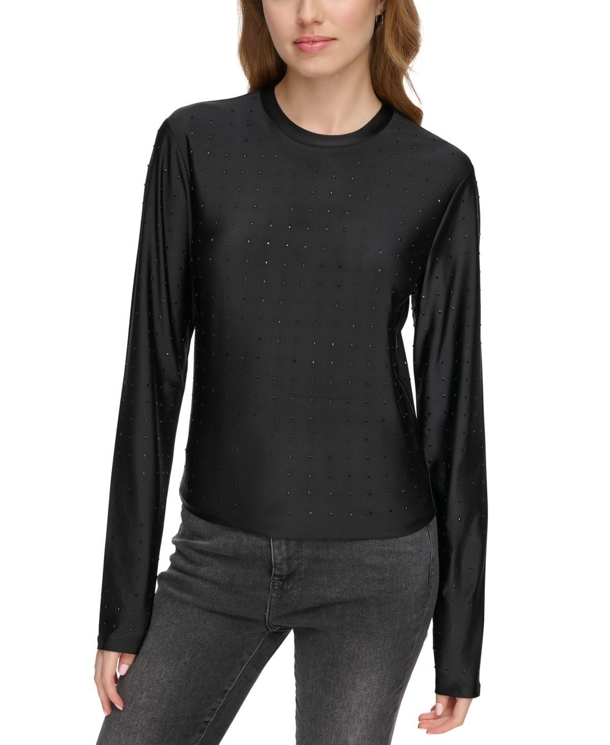 Dkny Jeans Womens Studded Crewneck Long-Sleeve Top Product Image