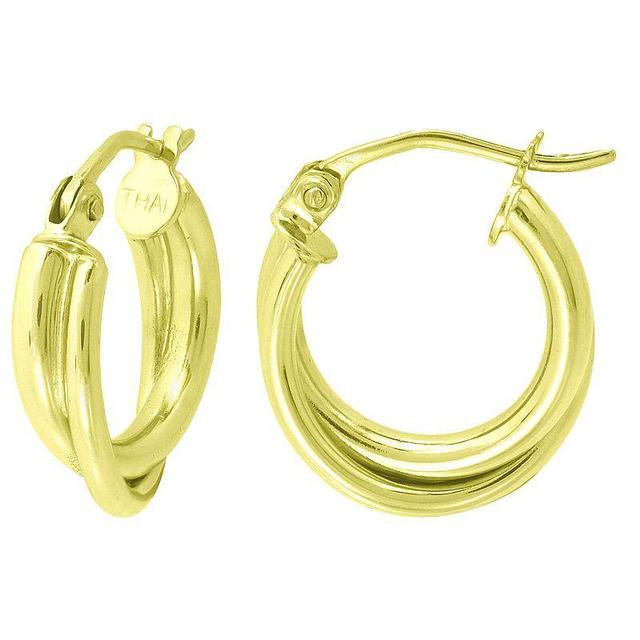 Aleure Precioso Sterling Silver Double Tube Hoop Earrings, Womens Gold Tone Product Image