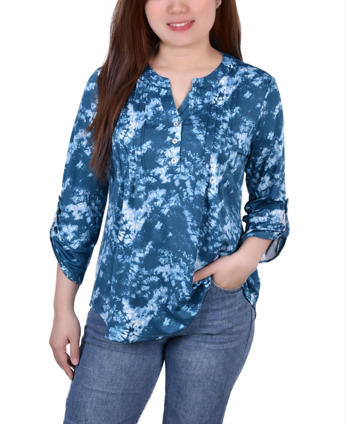 Womens Knit Jacquard 3/4 Sleeve Roll Tab Top Product Image