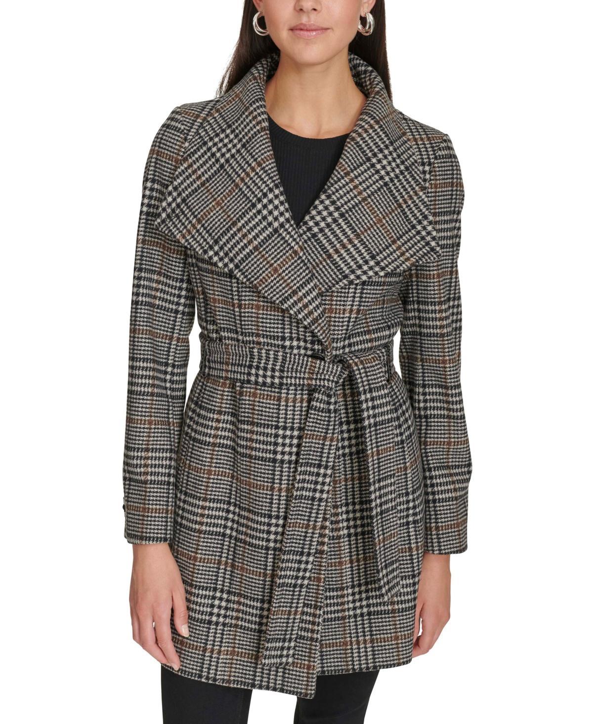 Calvin Klein Womens Asymmetrical Belted Wrap Coat, Created for Macys - Beige Product Image