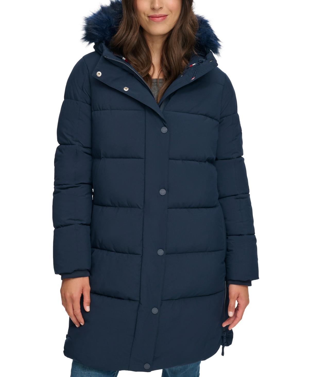 Tommy Hilfiger Womens Faux-Fur-Trim Hooded Puffer Coat, Created for Macys Product Image