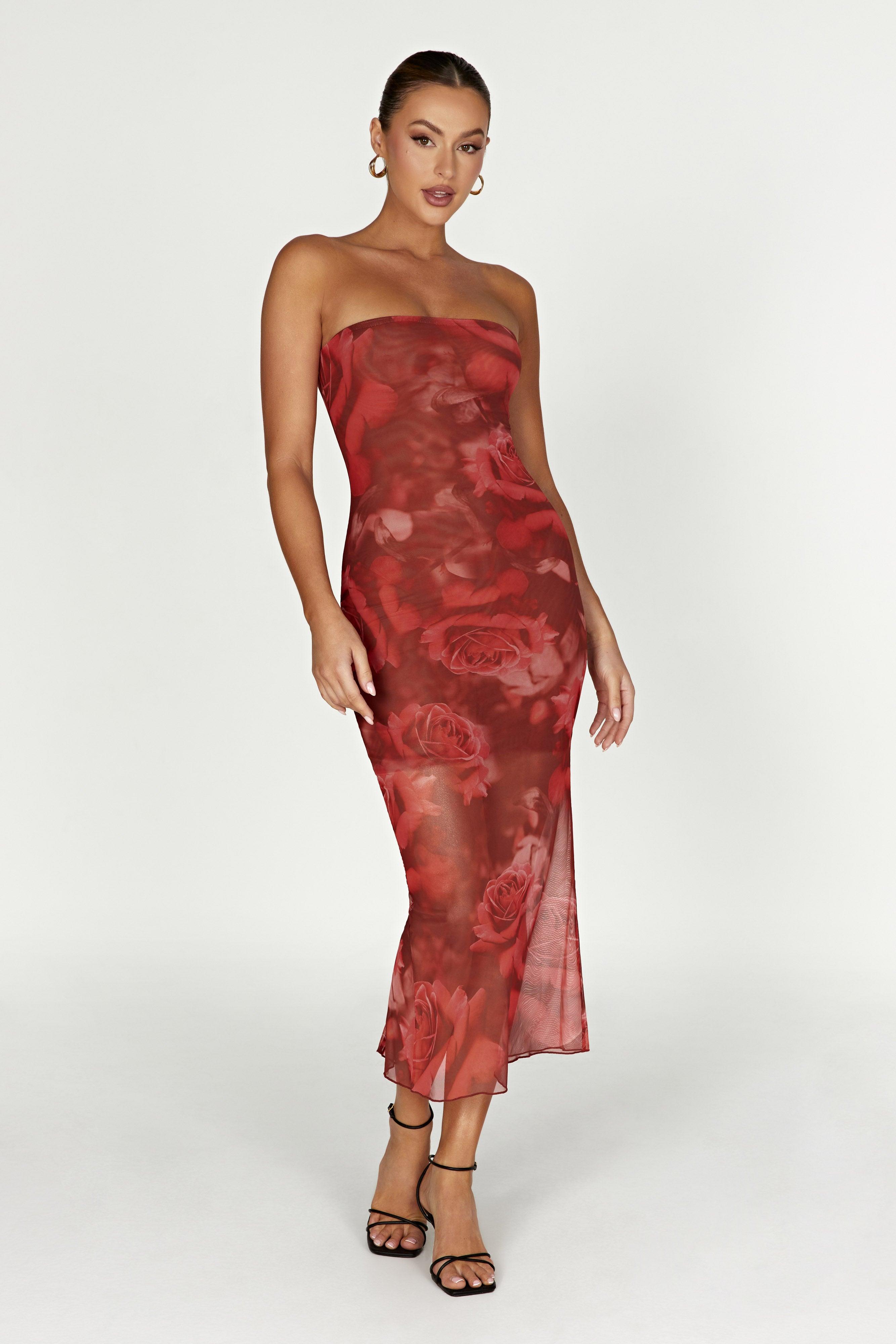 Aphrodite Strapless Mesh Dress - Oversized Rose Print Product Image