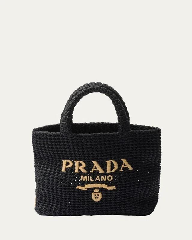 PRADA Small Crochet Tote Bag In Nero Product Image