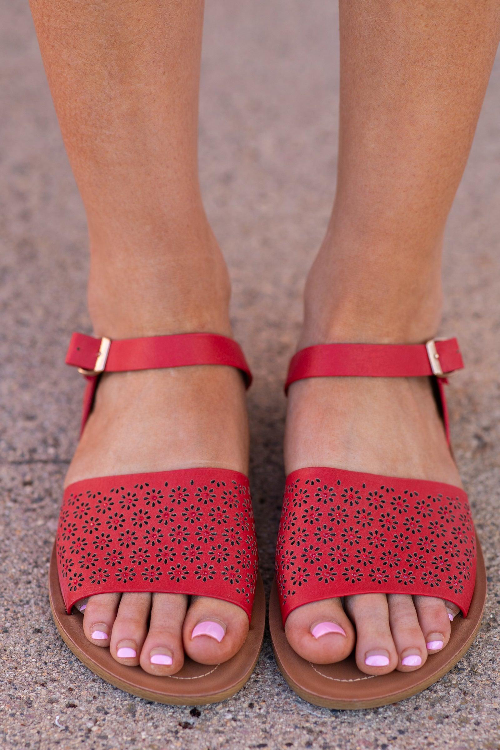 Red Perforated Floral Sandal Product Image