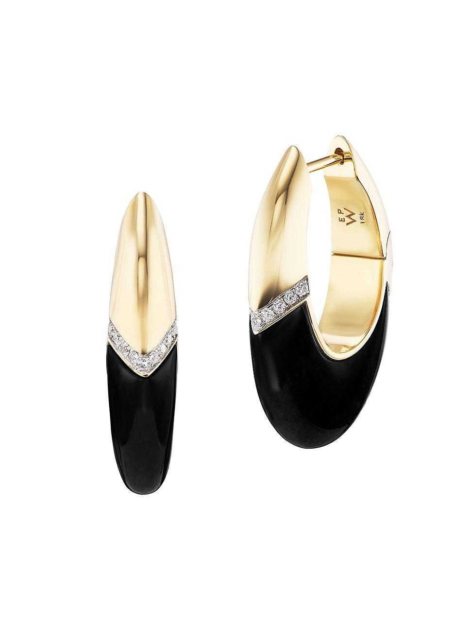 Womens Bernadette 18K Yellow Gold, Black Agate & 0.14 TCW Diamond Oval Hoop Earrings Product Image