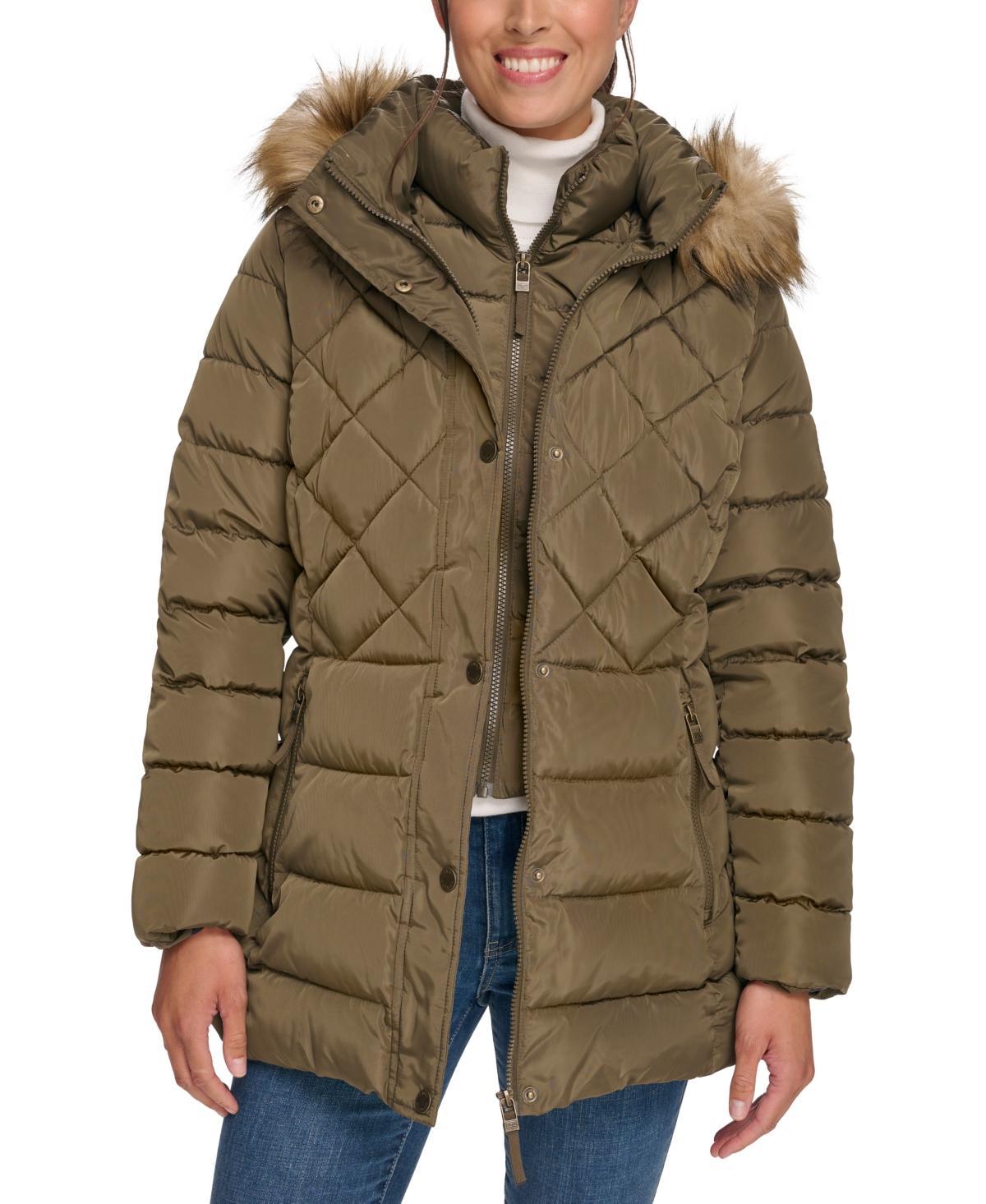 Tommy Hilfiger Womens Bibbed Faux-Fur-Trim Hooded Puffer Coat, Created for Macys Product Image