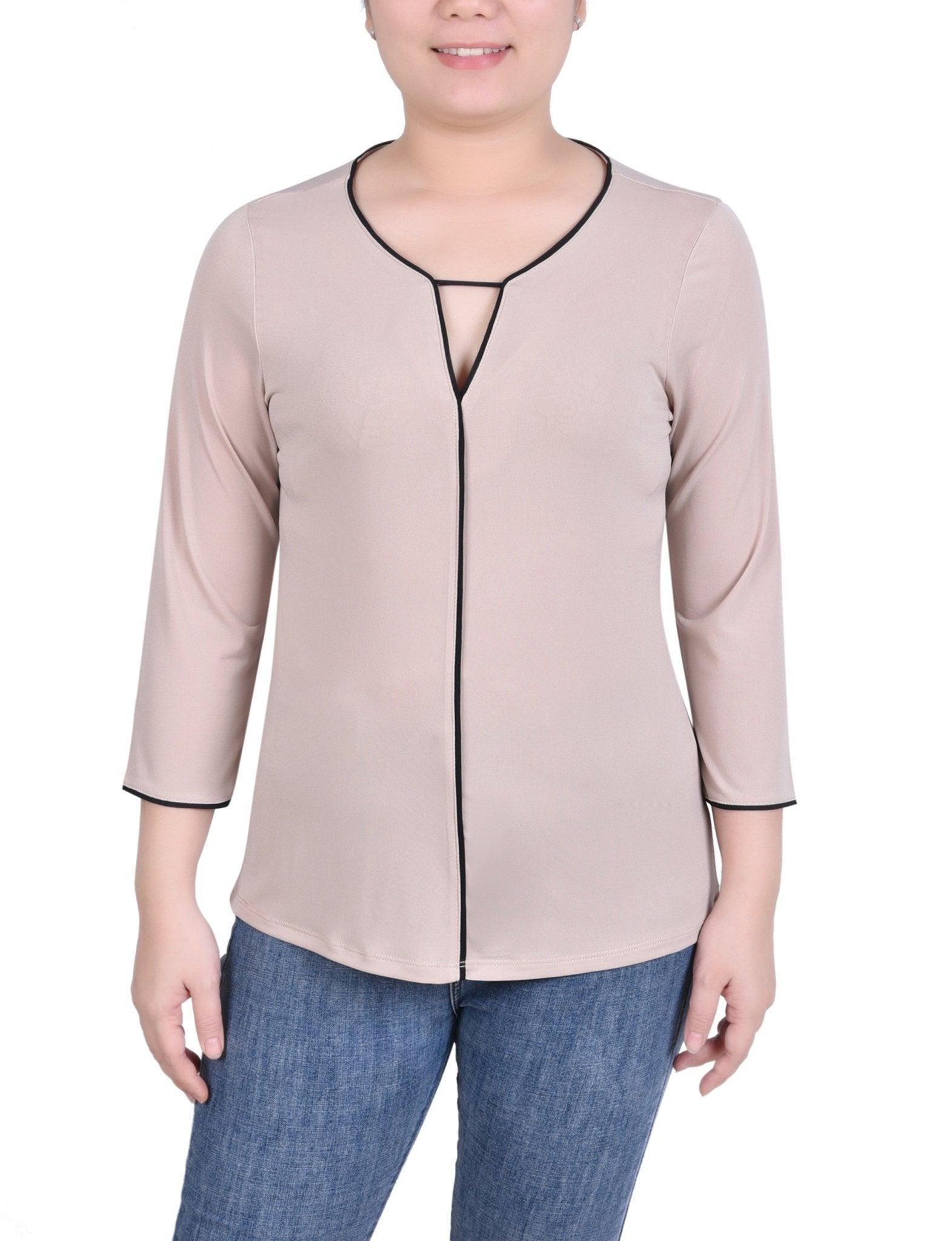 3/4 Sleeve Length Piped Top - Petite Product Image