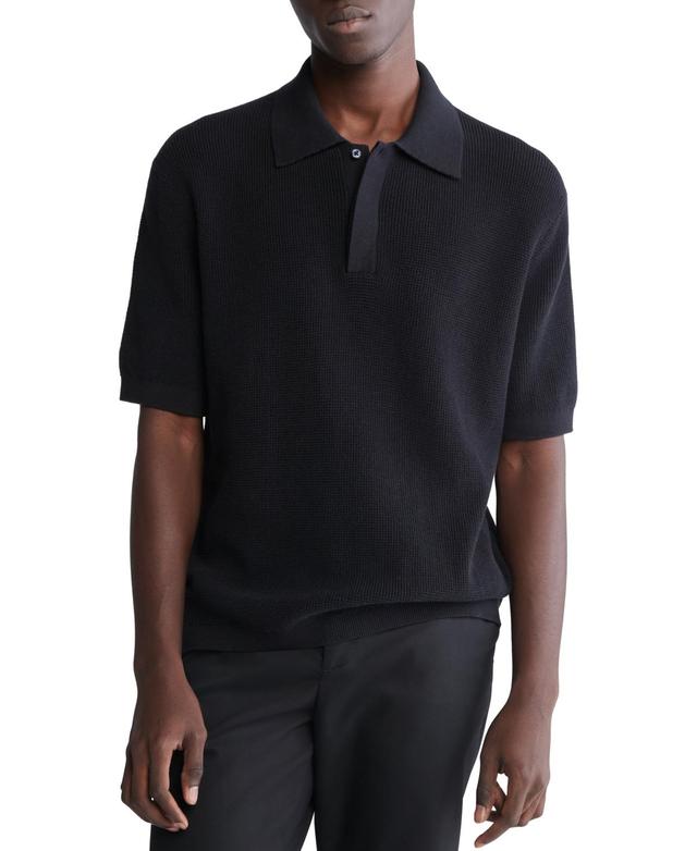 Calvin Klein Mens Waffle-Knit Polo Shirt Product Image