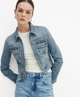 Mango Womens Denim Crop Zip Jacket Product Image