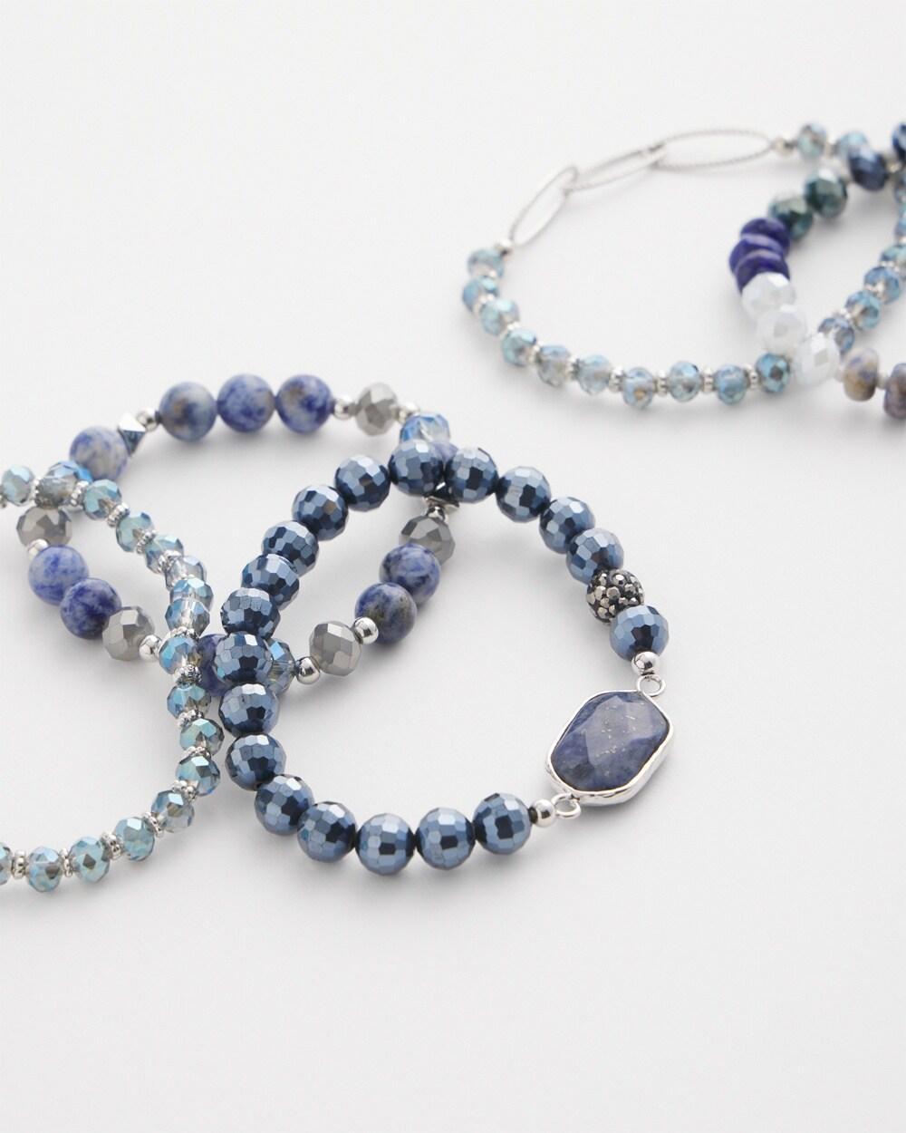 Set of Five Blue Beaded Stretch Bracelets Product Image